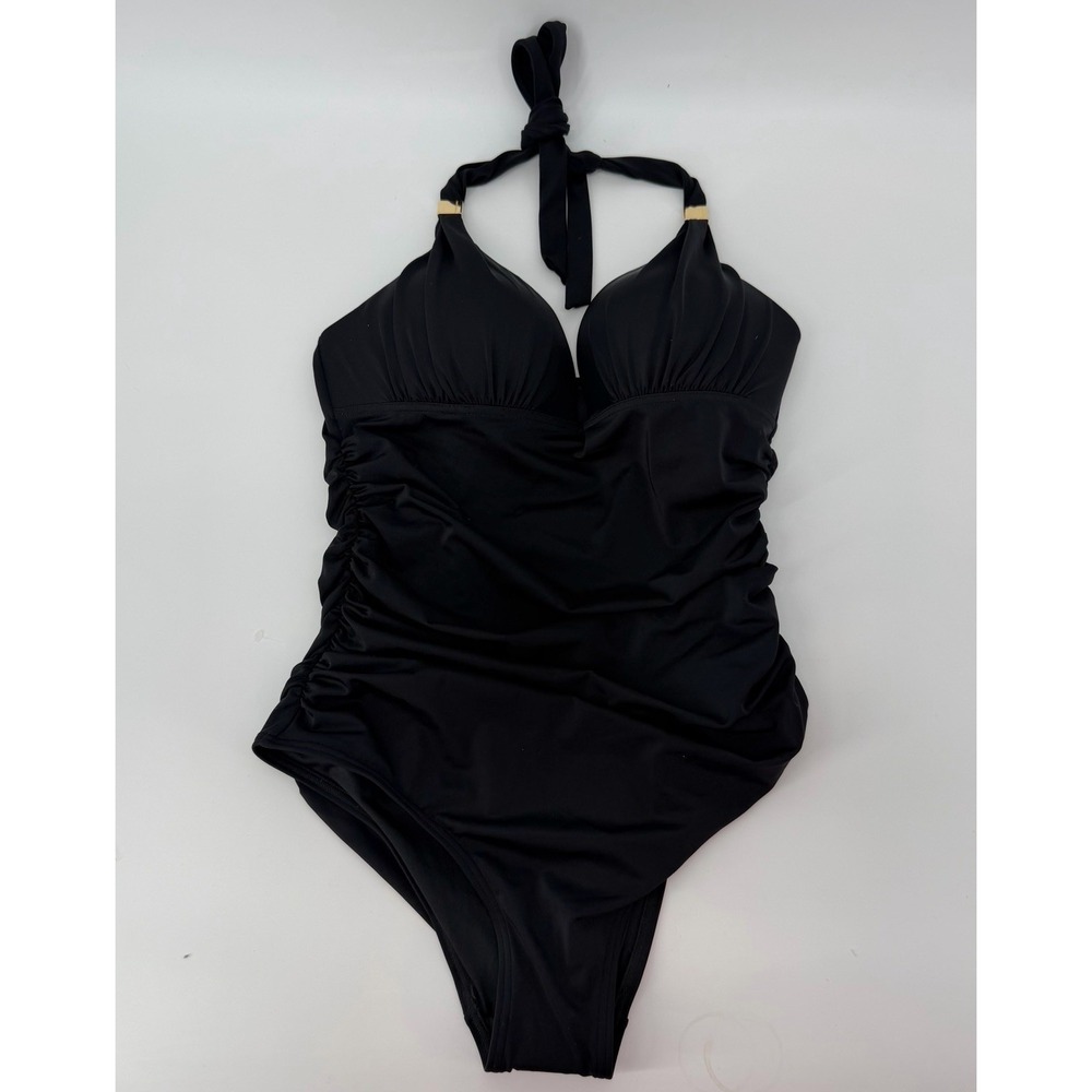Victoria's Secret Women's Black One-Piece Halter Swimsuit Molded Cup Size Large‎